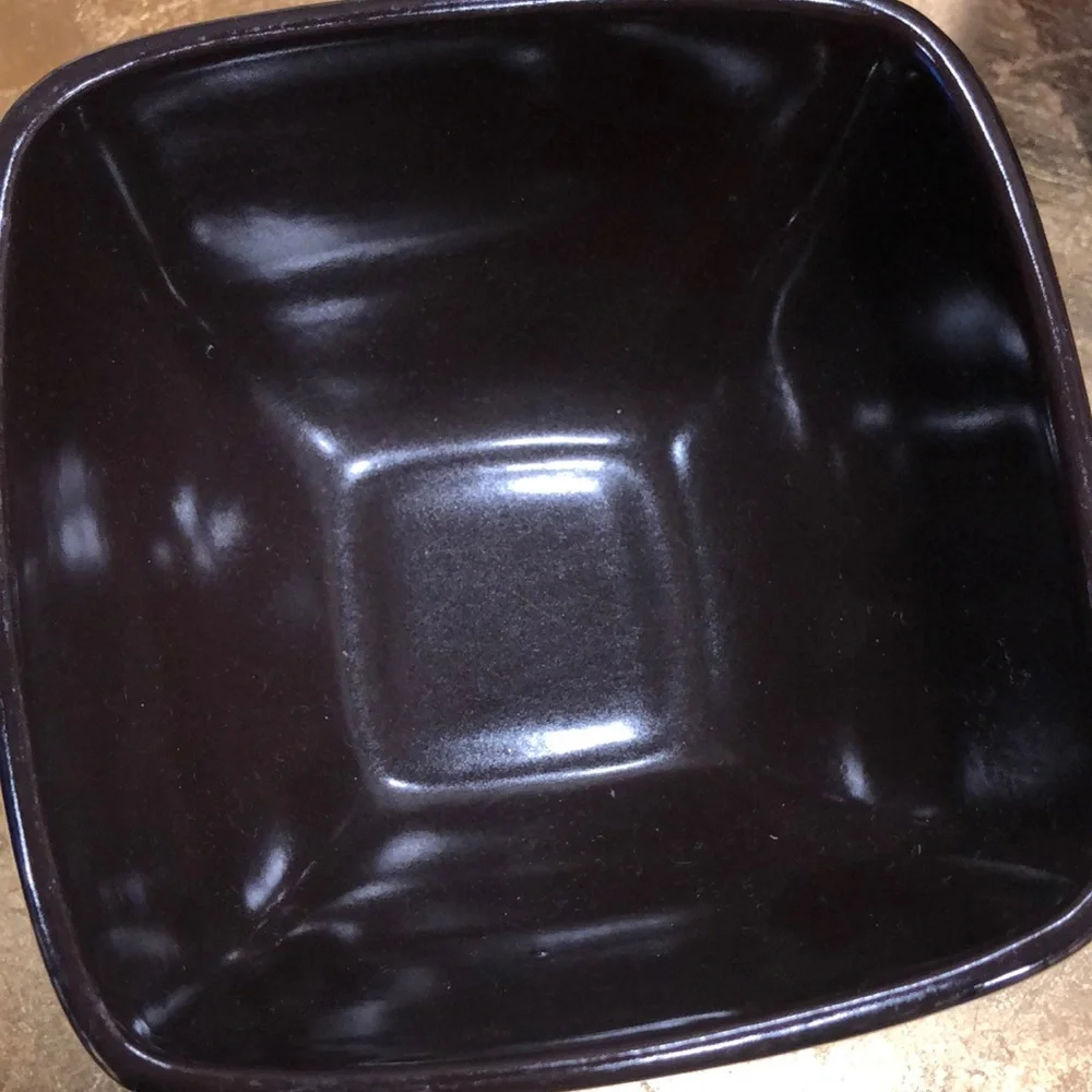 ELITE COUTURE Pair of Square Bowls‎ Green Speckle Glaze with Brown Interior